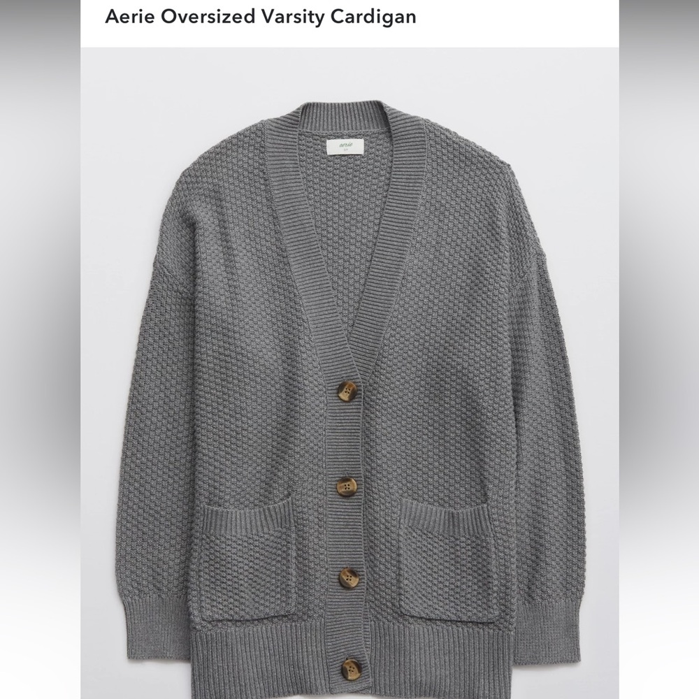 aerie Gray Textured Knit Button-Up Cardigan - Picture 4 of 8